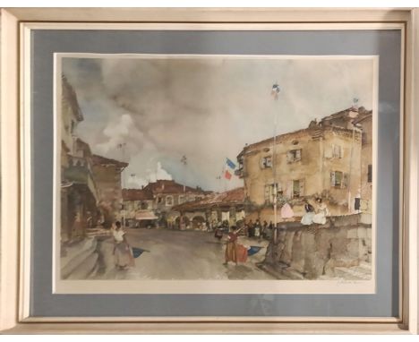 William Russell Flint (1880-1969), a pencil signed lithograph Spanish Village scene with gallery impress mark, frame size 78c