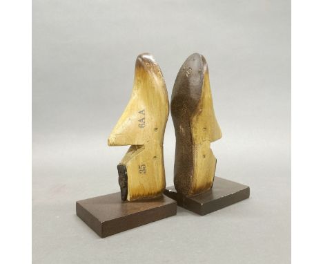 A pair of shoe tree design book ends, H. 26cm.