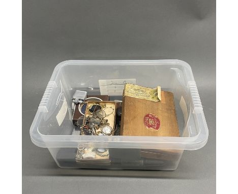 A box of mixed antique jewellery and other items.
