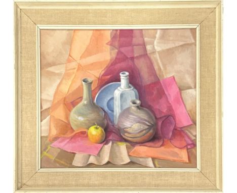A framed acrylic on board still life, size 58 x 55cm.