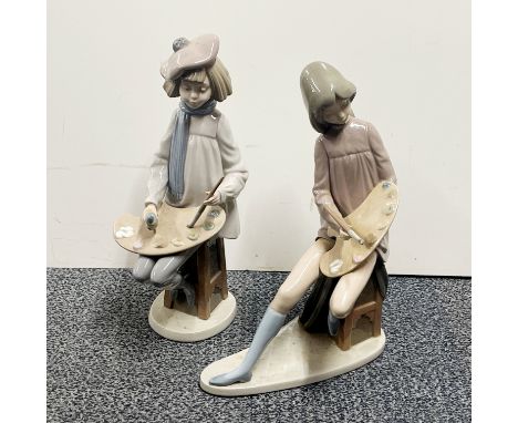 Two large Nao porcelain figurines of young artists, H. 32cm.
