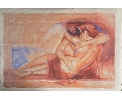 A large limited edition pencil signed lithograph on plaster by Chekrov, size 110cm x 80cm.