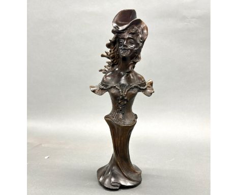 A French Art Noveau style bronze bust of a lady, titled Hiver ( Winter ). H. 44cm.