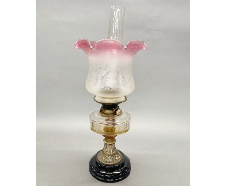 An interesting 19thC Hinks's Duplex oil lamp, with shade H. 55cm.