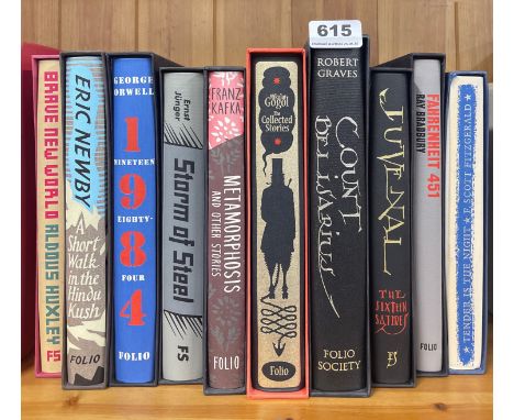 Folio Society: Ten volumes with mostly illustrated spines of 20thC classics.