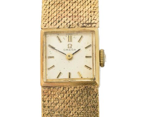 A 9ct gold Omega wristwatch, A 9ct gold Omega wristwatch, cal. 484, the signed square dial with baton markers, 17 jewel manua