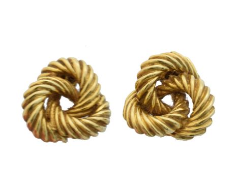 A pair of 18ct gold earrings, A pair of 18ct gold earrings, each designed as a textured knot, import marks for London, length