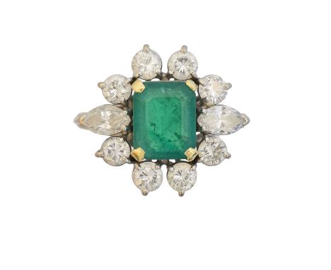 An 18ct gold emerald and diamond cluster ring by Boodles &amp; Dunthorne, An 18ct gold emerald and diamond cluster ring by Bo