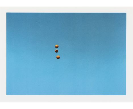 John Baldessari,  American 1931-2020,Throwing three balls in the air to get a straight line, 1973;offset lithograph in colour