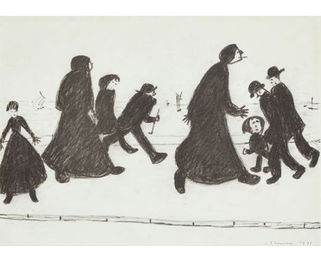 Laurence Stephen Lowry RBA RA,  British 1887-1976,   On a Promenade, 1978;   monochrome lithograph on wove,  signed and dated