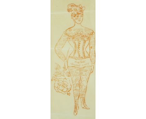 Andy Warhol, American 1928-1987,Tattooed Woman Holding a Rose, circa 1955 (Not in F. and S.);offset lithograph printed in ora