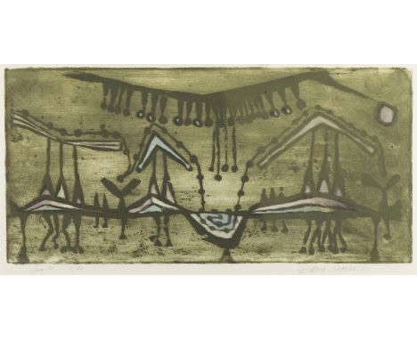 Geoffrey Clarke RA, British 1924-2014,&nbsp;Death of a Flower, 1951;&nbsp;drypoint etching and aquatint on wove,&nbsp;signed,