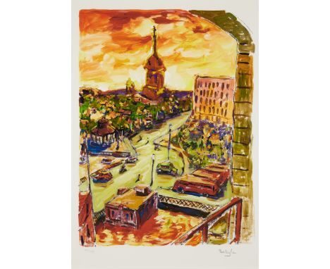 Bob Dylan,  American b.1941-  The Drawn Blank Series: Bell Tower in Stockholm, 2018; Motel Pool, 2018; Woman in Red Lion Pub,