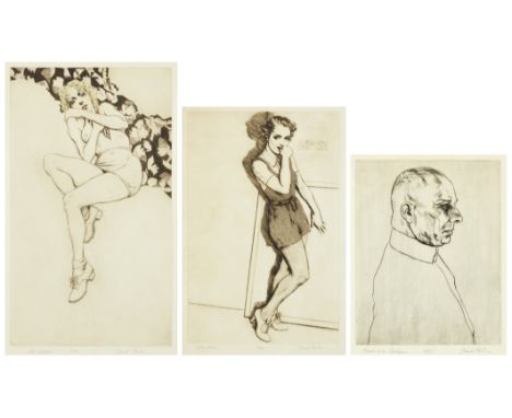 Frank Vernon Martin, British 1921-2005,   Erich von Stronheim, Ruby Keeler, and Ida Lupino;all etchings, signed, titled and n