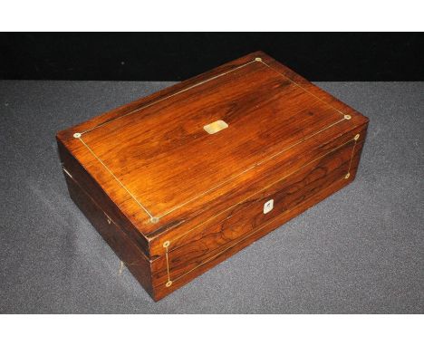 19th Century rosewood box, with mother of pearl and gilt brass inlay, 36cm wide