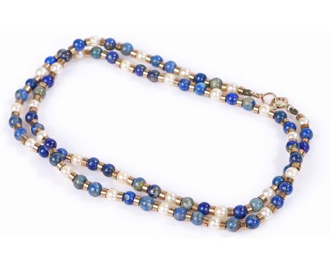 9 carat gold pearl and lapis lazuli necklace 