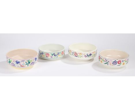 Four Poole pottery fruit bowls, with bird and foliate decoration (4) 