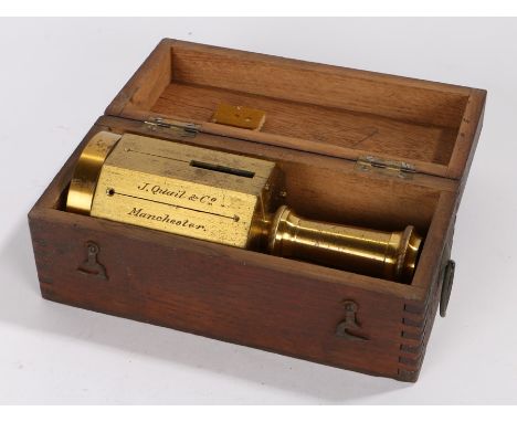 19th Century cased surveying instrument, J. Quail, Manchester, with compass to the end, cased 