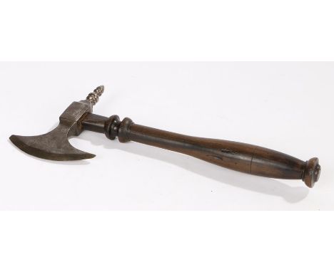 George III sugar axe, with a steel blade above the turned handle, 31cm long