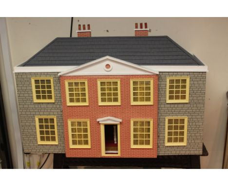 Dolls House: A vintage, wooden dolls house, complete with eight rooms, fully lit, in working order, together with three small