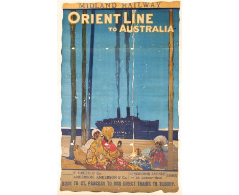 Original Edwardian Ocean Liner Travel Poster / Advertising / Midland Railway Interest: 'Midland Railway - Orient Line to Aust