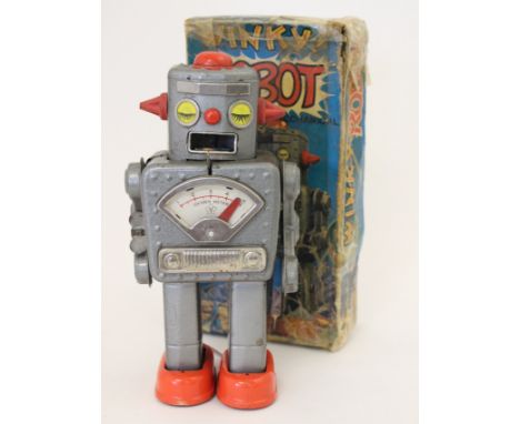 Yonezawa: A Japanese tinplate and clockwork mechanical 'Winky Robot', in original card box, box as found.