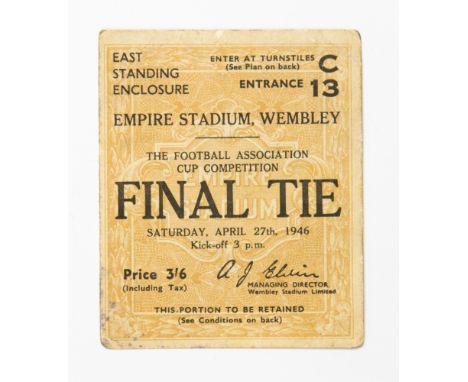 F.A. Cup Ticket: A 1946 F.A. Cup Final ticket, Derby County v. Charlton Athletic, Saturday April 27th 1946, East Standing Enc