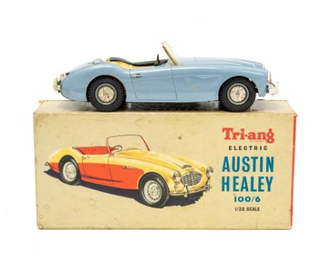 Tri-ang: A boxed 1/20th scale, Tri-ang Electric Austin Healey 100/6, battery powered plastic model, light grey, with white in