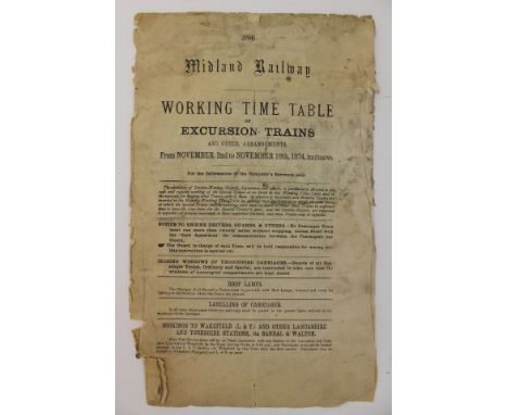 Midland Railway: 'Working Time Table of Excursion Trains and Other Arrangements, from November 2nd to November 10th, 1874, in