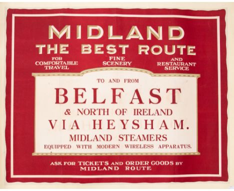 Original Edwardian Railway Advertising Poster / Midland Railway Interest: 'Midland  - The Best Route - For Comfortable Travel