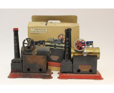 Mamod: A boxed Steam Engine, SP1, incomplete, as found, together with a similar unboxed example.