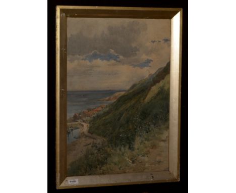 Frank Watson Wood - Seascape with village, signed and dated '91, signed and inscribed on a Royal Glasgow Institute of Fine Ar