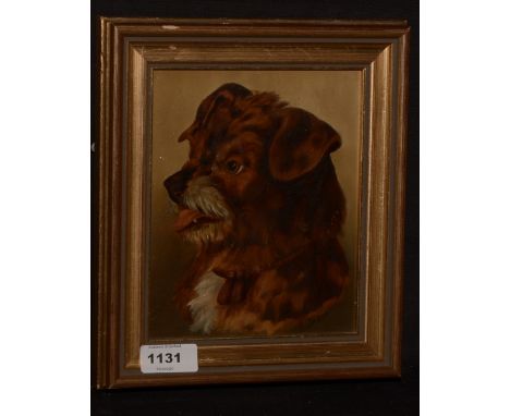 R* Jacob - Portrait of a dog, signed, oil on board, 16 x 13cms, in frame.