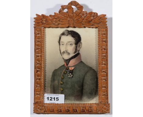 19th Century European School - miniature bust portrait of an army officer, pencil and watercolour wash, 13 x 9.5cms, in carve