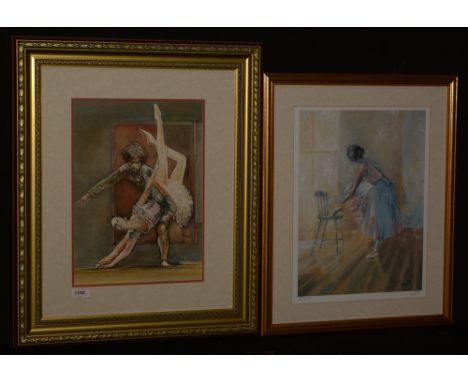 Terry Donnelly - Rudolf Nureyev and Margot Fonteyn performing on stage, signed, watercolour, 37 x 26cms; together with a limi