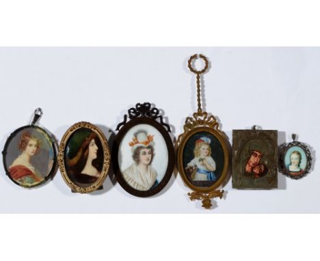 Various artists - miniature bust portraits of women, body colour, various sizes; together with a miniature ikon depicting The