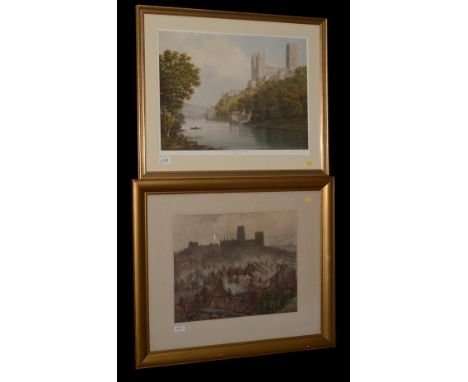 After L* K* Tuke - Durham City, photogravure with hand-colouring, 35.5 x 45.5cms, in frame; and a limited edition colour prin