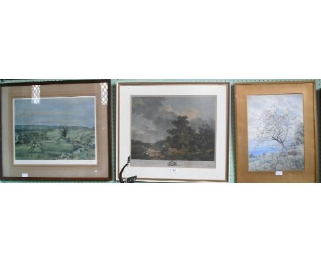 After Michael Lyne, hunting scene with huntsmen and women following hounds in an extensive landscape, a pencil signed print, 
