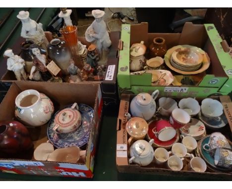 Two boxes of various decorative ceramics, including: Royal Doulton series ware, Maling dish, Japanese part-tea service, Victo
