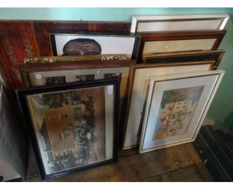 Twelve framed and glazed pictures and prints, including: a coloured engraving after J Pollard of the Birmingham 'Tally Ho' co