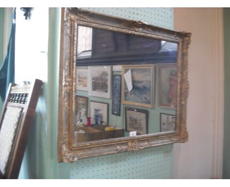 A gilt composite picture frame, enclosing a plain mirror plate.