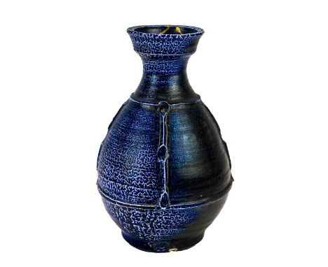 Takeo SUDO (1931-1998) Blue Salt Glazed Vase Ceramic, impressed seal to base, height 33cm.The rim and neck with kintsugi gold