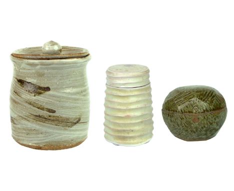 Annabelle SMITH  Lidded Vessel  Stoneware, impressed personal and Leach Pottery seals, height 8cm, diameter 9cm. Together wit