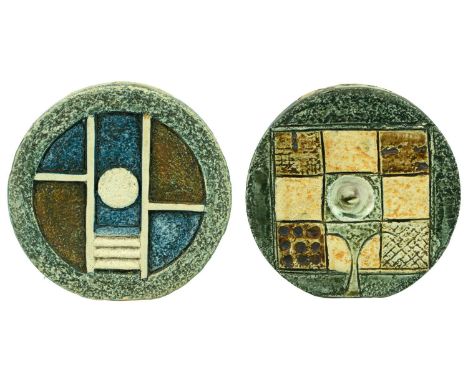Troika POTTERY (XX) Two Wheel Vases  Ceramic, one decorated by Alison Brigden, height 12cm.A small crack can be found on the 