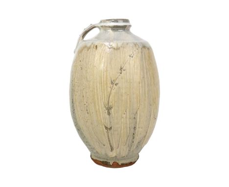 Jim MALONE (1946) Footed bottle vase with incised detail   Stoneware, impressed seal to base, height 32cm.  Purchased 2007, A