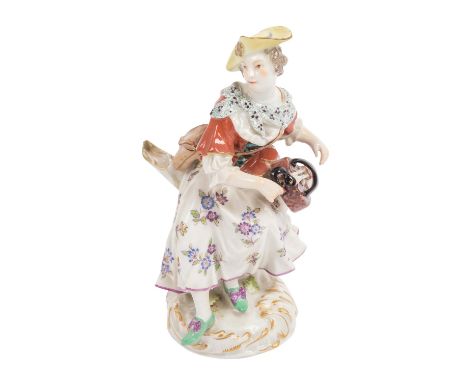 MEISSEN "Lautenspielerin aus der Galante Kapelle-Serie" 20.Jh. Porzellan, farbig staffiert, Modell F.E. Meyer, 1750, Schwerte