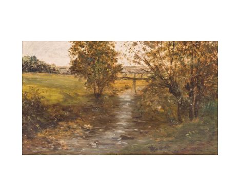 KORNBECK, JULIUS (1839-1920) "Bachlauf" Öl auf Platte, sig., HxB: 25,5/41,5 cm. Leichte Altersspuren. Rahmen, HxB: 33/50 cm.P