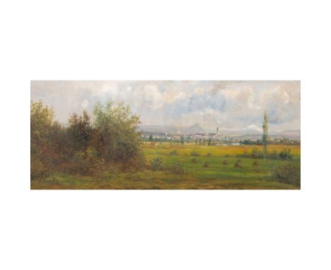 KORNBECK, JULIUS (1839-1920) "Blick auf Nürtingen" Öl auf Leinwand, sig., Verso handschriftlich "N.82 J.", HxB: 33/78 cm. Par