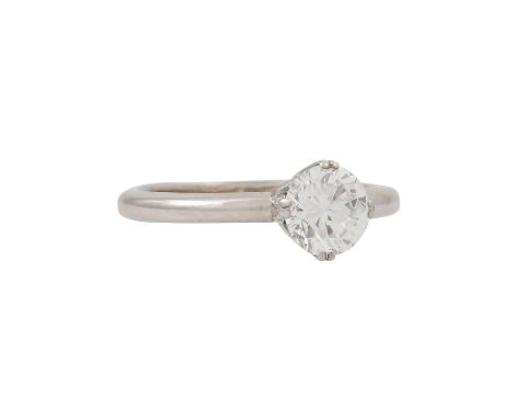 SCHILLING Solitärring mit Brillant von ca. 1 ct, ca. FW (F-G)/VVS-VS, WG 18K, 3,7 g, RW: 52, um 1970, Tragespuren, punziert S