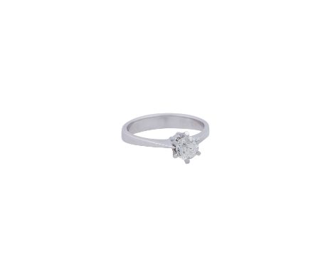 Solitärring mit Altschliffdiamant von ca. 0,63 ct (graviert), ca. LGW (I-J)/SI, WG 14K, 3 g, RW: 53/13, 2. H. 20. Jh., sehr g